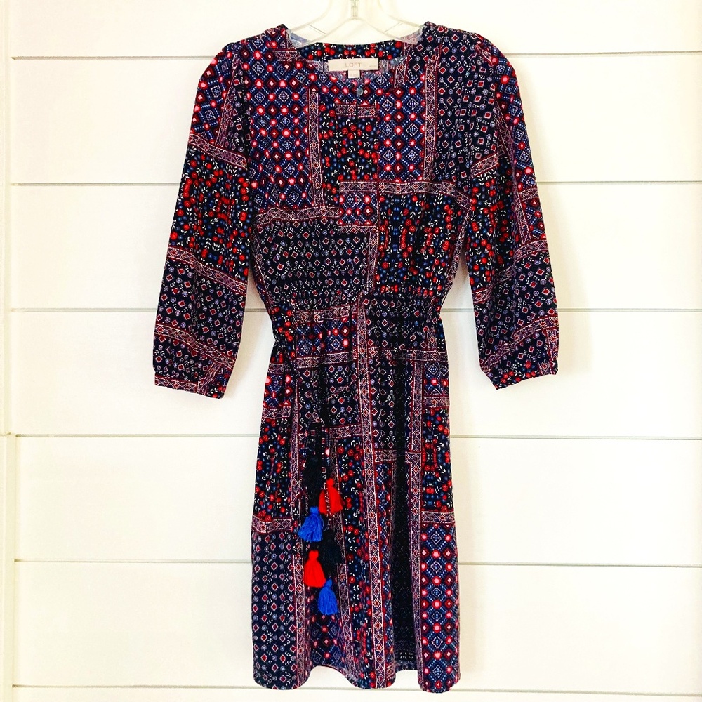 Festival Fun…Loft, Petite XS, Boho, Belted, Peasant Shirt Dress